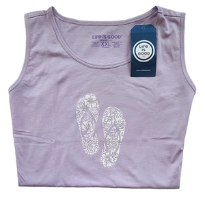 Life Is Good High Low Crusher Lite Tank Top HIBISCUS FLIP FLOPS 49in Womens XXL - Picture 1 of 8