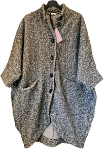 Made In Italy Coat Lagenlook soft Wool with buttons Mocha One Size UK 14-22 - Picture 1 of 18