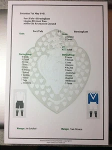 1920-21 Port Vale v Birmingham Division 2 matchsheet - Picture 1 of 1