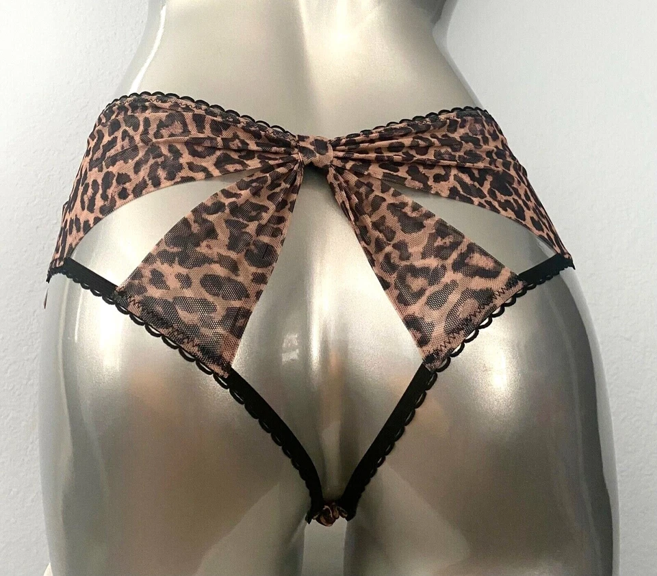 Victoria's Secret Cheeky Panty Very Sexy Animal Print Open Back Bow Mesh M - Image 1 of 3