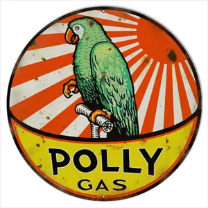 POLLY GAS GREEN PARROT 18" ROUND HEAVY DUTY USA METAL OIL GAS STATION ADV SIGN - Picture 1 of 1
