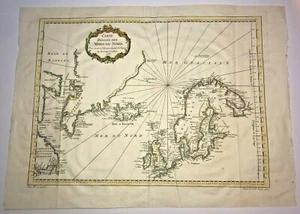 NORTH ATLANTIC ICELAND GREENLAND 1758 NICHOLAS BELLIN LARGE ANTIQUE SEA CHART - Picture 1 of 11