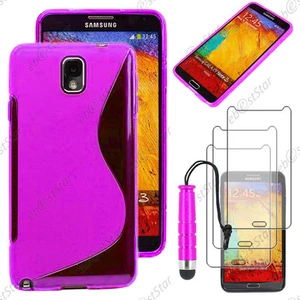 Etui Coque Silicone Violet pour Samsung Galaxy Note 3+ Mini Stylet + 3 Films - Photo 1 sur 1