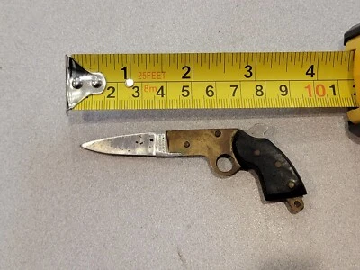 Pocket Knife Mini Revolver Pistol Gun Shaped Brass Folding Vintage Metal - Image 1 of 3