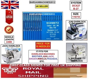 JACK,JUKI&BROTHER OVERLOCK 191GS DCX27,B27 S=110/18 INDST SEWING MACHINE NEEDLES - Picture 1 of 3