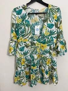Blue Island Floral Playa Tropical Volantes Cubierta Para Mujer Talla S Nuevo Con Etiquetas - Imagen 1 de 9