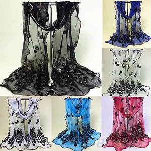 Lady Long Soft Silk-look Peacock Printed Scarf Shawl Stole Women Scarves New - Picture 1 of 25