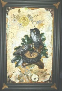 Authentic SJB Hanging Art Steampunk Home Decor Fantasy Gothic Bird Painting Gift - Picture 1 of 10