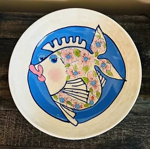 Whimsy Kissing Fish Serving Bowl Come Dream With Me 13” Flowers by Diane Artware - Picture 1 of 9