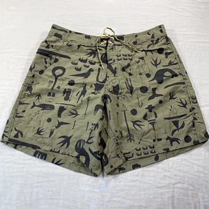 Patagonia Board Shorts Mens 38 Brown Caveman Art Zip Pocket 8.5" Inseam Swim - Picture 1 of 8