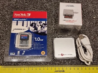 1GB MMC MOBILE MEMORY CARD + USB MULTI READER NEW Reduced Size SanDisk N-Gage QD - Image 1 of 4