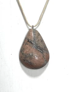 Handmade Natural Stone Necklace - Pretty Pink and Black Teardrop - Picture 1 of 4