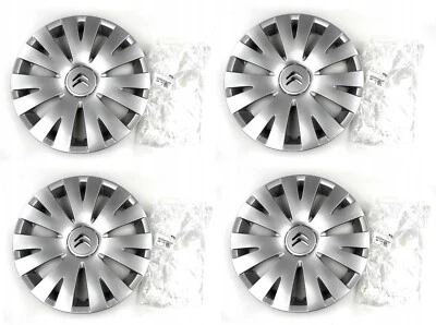 SET 4X ORIGINAL ENJOLIVEUR DE ROUE 15" CITROEN BERLINGO III 98136143VV ARGENTE - Photo 1/3
