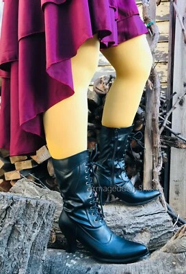 Black Steampunk Saloon Civil War Vintage Victorian Costume Lace Up Boots 8 9 10 - Image 1 of 3