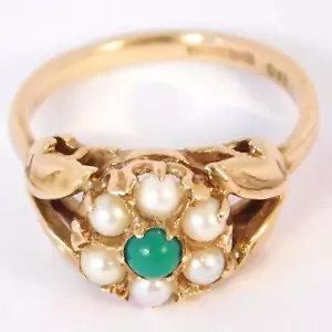 FANTASTIC 14K SEED PEARL TURQUOISE RING - Picture 1 of 12