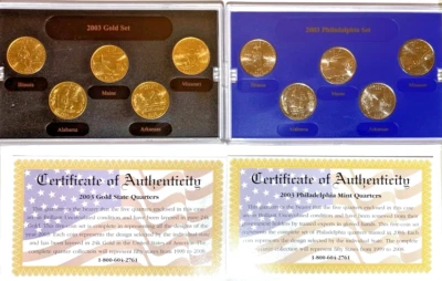 (10) Coin 2003 Uncirculated State Quarter Gold and Philadelphia  Sets w/ Box&COA - Image 1 of 4