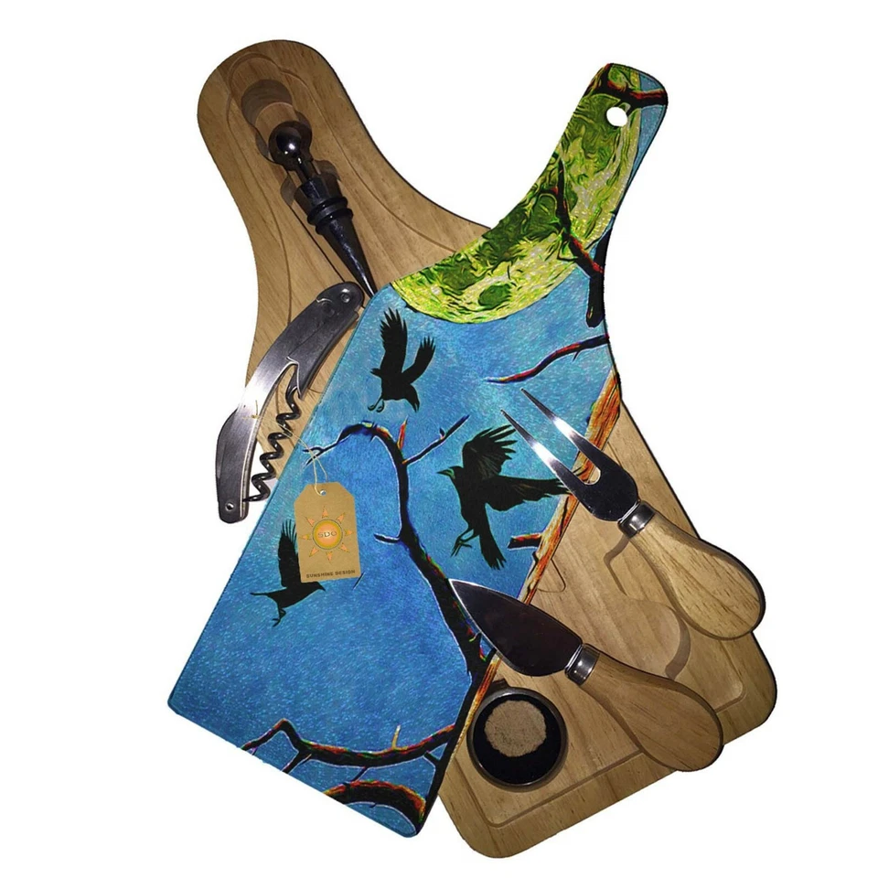 Wine & Cheese Glass Cutting Board Gift Set - Ravens Full Moon Twilight - Image 1 of 1