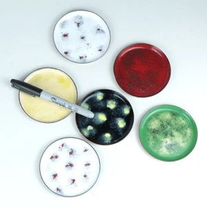 6 Vintage Enamel Over Copper Coasters / Trinket Tray - 3.5" Abstract Mid-Century - Picture 1 of 7