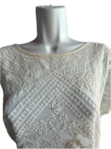 Lauren Ralph Lauren Size Large Ivory Lace Short Sleeve Sheer Top Romantic - Picture 1 of 8