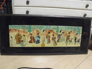 PINTURA VIDRIO REVERSO CHINO ANTIGUO 8 INMORTALES 13" POR 4" - Imagen 1 de 6