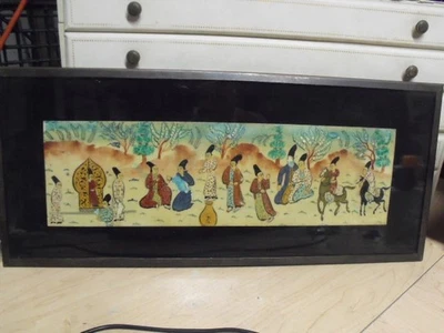 PINTURA VIDRIO REVERSO CHINO ANTIGUO 8 INMORTALES 13" POR 4" Foto 1 de 4