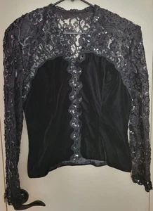 Vintage Scott McClintock Sportswear Black Velvety Lace Sequin Jacket Size 14 - Picture 1 of 6