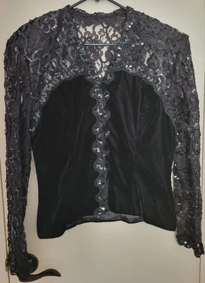 Vintage Scott McClintock Sportswear Black Velvety Lace Sequin Jacket Size 14 - Image 1 of 4