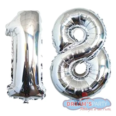 Pallone PALLONCINO numero 18 DICIOTTO ARGENTO in MYLAR foil 41cm - Immagine 1 di 2