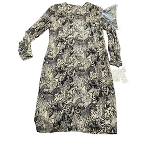 Doncaster Silks Dress Women's Size 6 Animal 100% Silk Long Sleeve NOS Scarf Knee - Picture 1 of 9