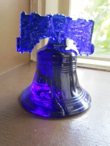 Mosser Art Glass Cobalt Blue Liberty Bell Paperweight - Picture 1 of 9