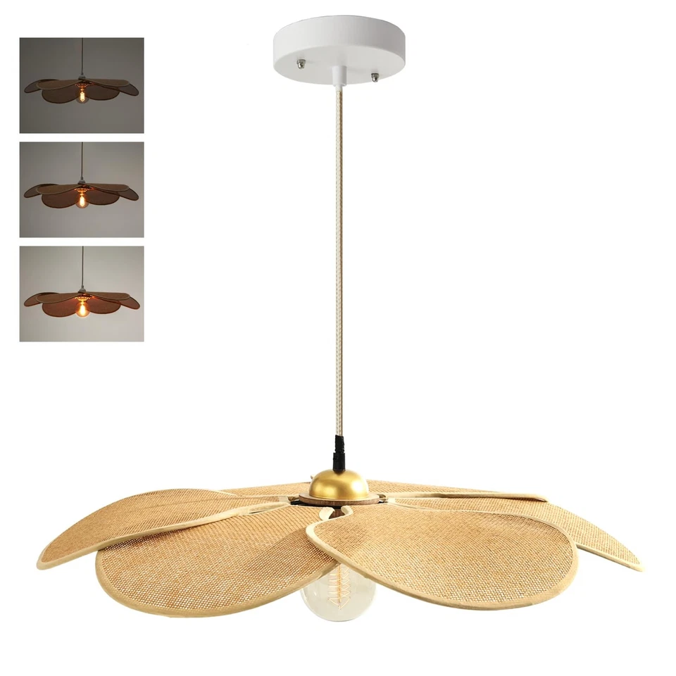 Lámpara Colgante Boho, Pantalla Tejida a Mano Flor 24 Pulgadas 5”-34.5” Ajustable... Foto 1 de 4