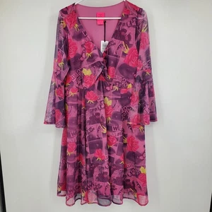 Neu mit Etikett Torrid x Betsey Johnson rosa bedrucktes Mini Glockenärmel Damenkleid Größe 2X - Bild 1 von 10