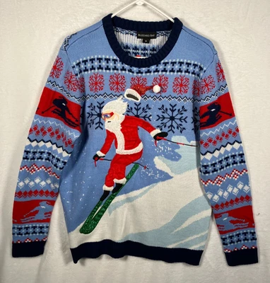 Blizzard Bay Skiing Santa Ugly Christmas Sweater Men’s Med Pom Pom Ski Lodge NEW - Image 1 of 4