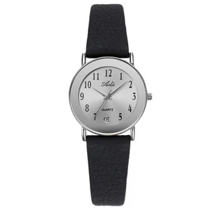 Adi Women's Silver Watch with Full Numerals & Black Leather Strap, Analog 32mm - Picture 1 of 7