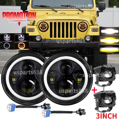 7'' LED Headlights +3'' pods Fit Jeep Wrangler Custom Unlimited Sport JK JL TJ - Image 1 of 4