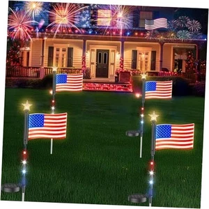 4 Pack LED American Flags Solar Lights, Glowing Acrylic Solar American Flags - Picture 1 of 7