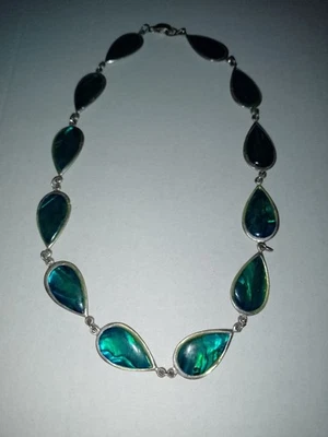 Vintage Retro Design Labradorit? Halbedelstein Kette silbern sehr guter Zustand - Bild 1 von 4