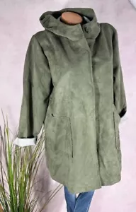 B-Ware NEU Italy JACKE Kurz Mantel Kapuze Wildleder Optik KHAKI GRÜN M 36 38 - Bild 1 von 9