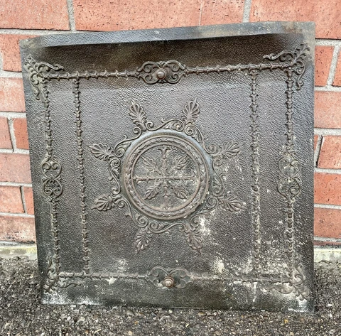 ANTIQUE Heavy CAST IRON FIREPLACE COVER VENT DOOR Wall Decor Floral 20.25 X 20” Cover