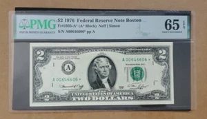 1976* Boston* $2 FRN STAR/ REPLACEMENT 🌟 PMG 65 EPQ Gem UNC trinary fancy # - Picture 1 of 2