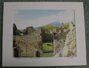 Digital Signed Matted Photograph Pompeii Archaeological Ruins w/Mt Vesuvius-New - Picture 1 of 1