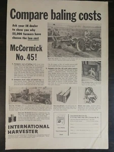 Cosechadora Internacional McCormick Nº 45 Arado Anuncio Original 1221 De Colección - Imagen 1 de 1