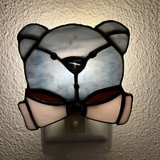 Vintage Stained Glass Wall Plug In Night Light Blue Teddy Bear -  WORKS!