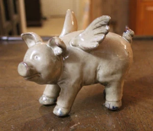 Flying Pig Figurine "When Pigs Fly" Glazed Ceramic Hog 6” X 5” Weighs 12.8 oz. - Picture 1 of 12