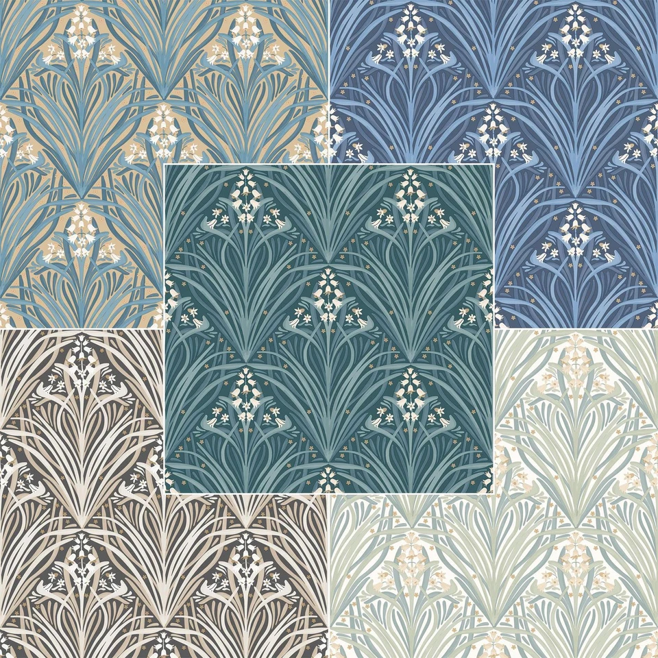 Muriva Elegance Bellflower Vinyl Wallpaper Geometric Art Deco Floral - 5 Colours - Image 1 of 1