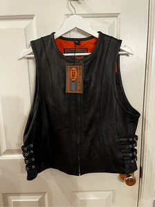 First Classics Ladies Multi Strap Zip Up Leather Motorcycle Vest sz XL NWT - Picture 1 of 8