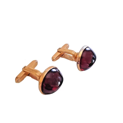 Vintage Hickok Cufflinks Red Lucite Cabochons Gold Tone Signed Made in USA - Image 1 of 4