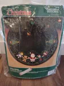 Vintage Bucilla Christmas Tree Skirt Felt Round Kit Santa and Friends New 1990 - Picture 1 of 9