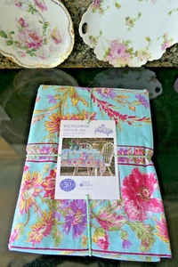 APRIL CORNELL Wildflower AQUA Pink TABLECLOTH 60 x 144” XL~NEW w TAGS! StuNNing! - Picture 1 of 16