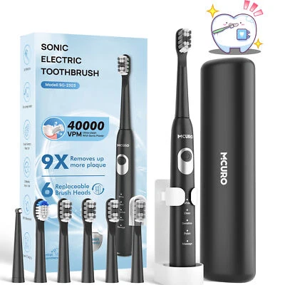 MCURO Sonic Elektrische Zahnbürste Schallzahnbürste Mit 6 Ersatzbürsten 5 Modi